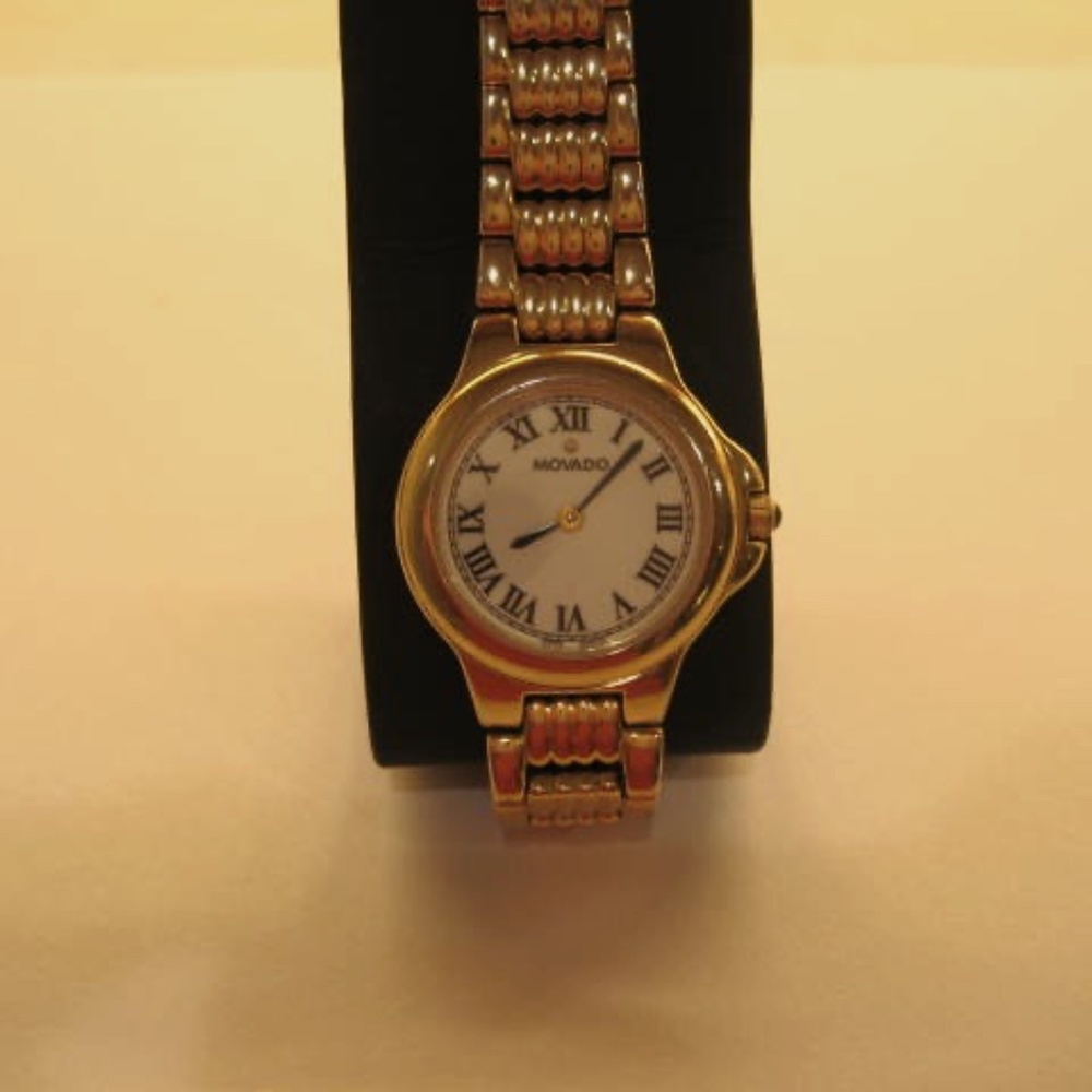 Ladies Movado Stainless Steel 14k Gold Covered Vintage Watch - 6" Wrist.